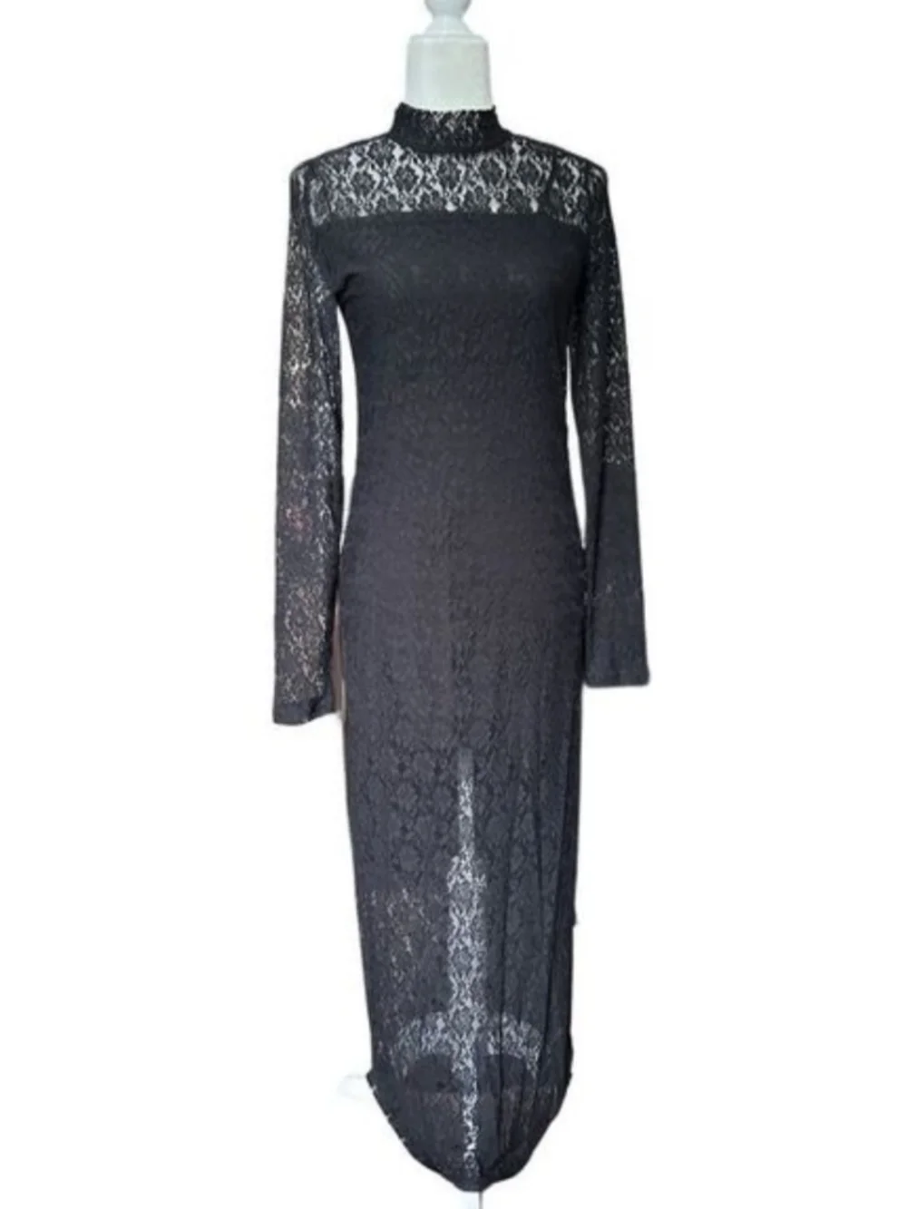 Abercrombie & Fitch Womens Black Bodycon Long Sleeve Lace Maxi Dress Size Small